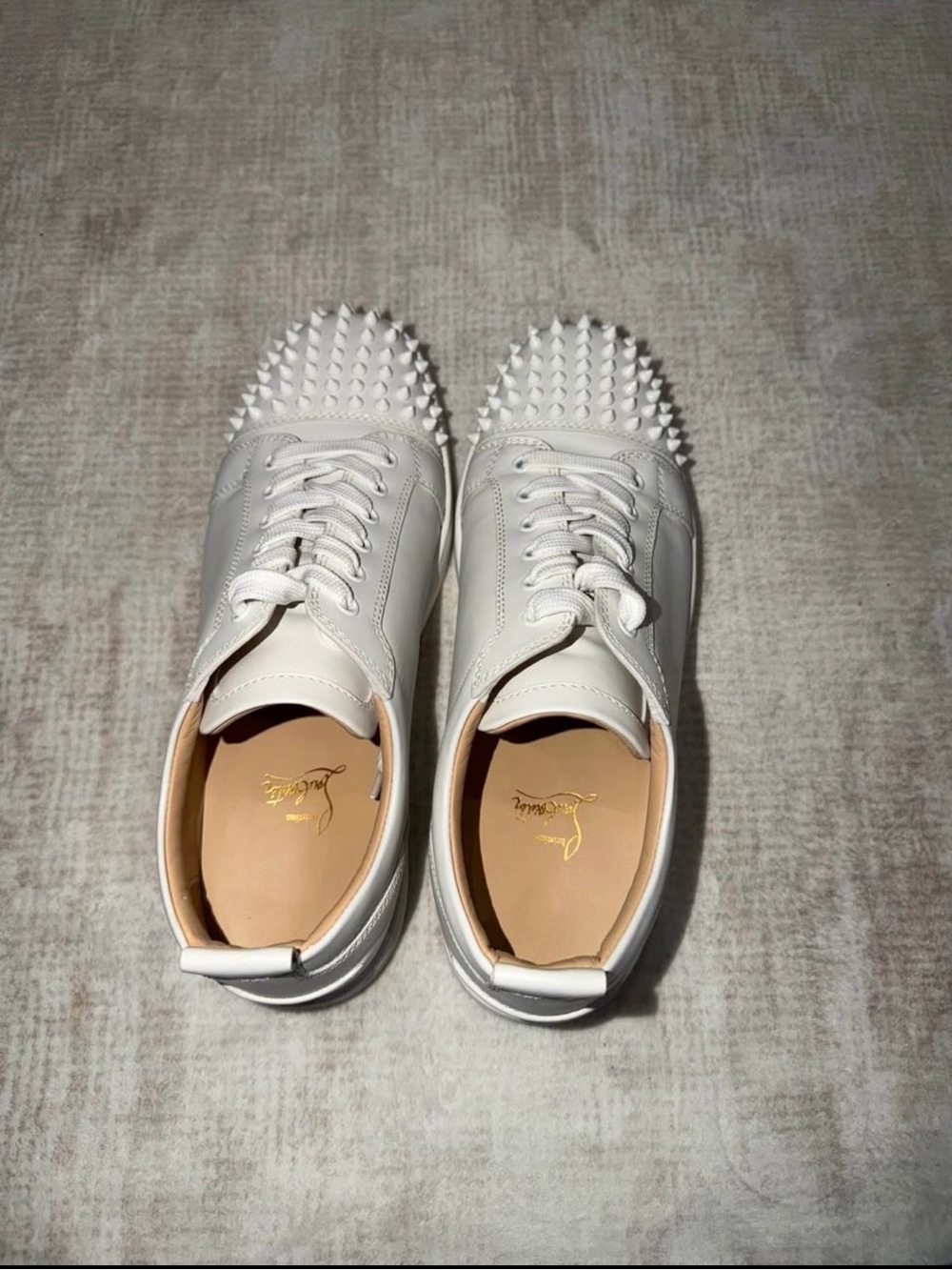 100% authentic Christian Louboutin men's White Studded Leather Sneaker